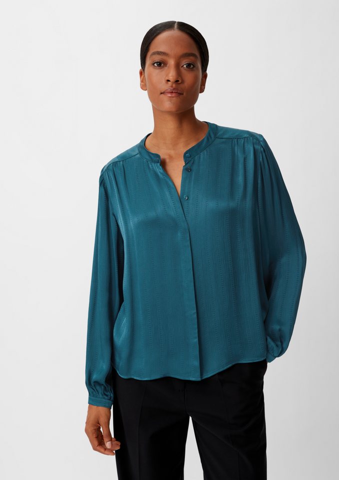 Comma Langarmbluse Satinbluse mit Musterstruktur Raffung von Comma