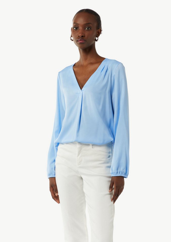 Comma Langarmbluse Satinbluse mit V-Ausschnitt Raffung Comma Langarmbluse Satinbluse mit V-Ausschnitt Raffung von Comma