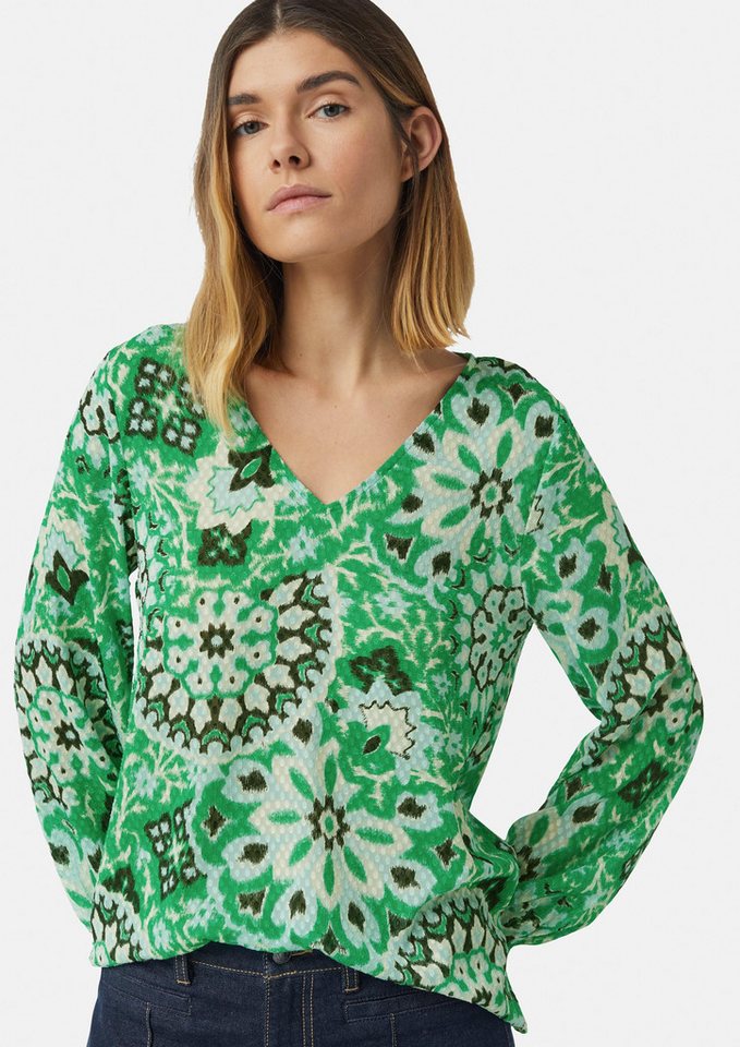 comma Langarmbluse Strukturierte Bluse mit All-over-Print und V-Ausschnitt von comma