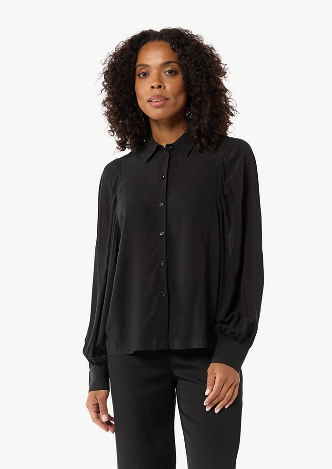 Comma Langarmbluse Relaxed-Fit-Bluse mit voluminösen Ärmeln und Raffungen Raffung von Comma