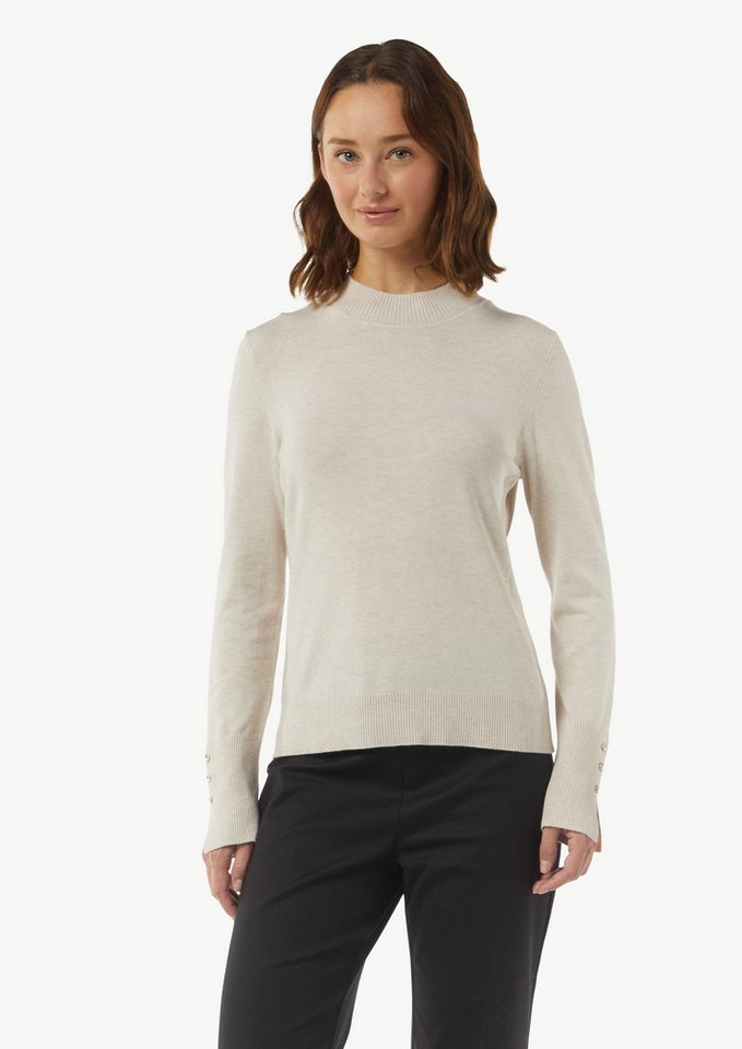 Comma Langarmshirt Feiner Strickpullover mit Zierknöpfen am Ärmel Zierknopf von Comma