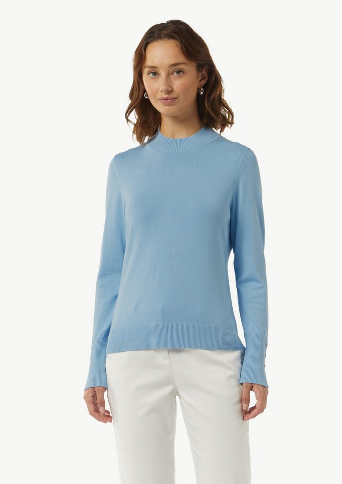 comma Langarmshirt Feiner Strickpullover mit Zierknöpfen am Ärmel Zierknopf von comma