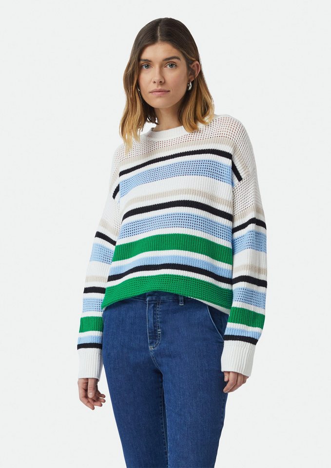 comma Langarmshirt Gestreifter Pullover im Relaxed Fit mit Strukturmix von comma