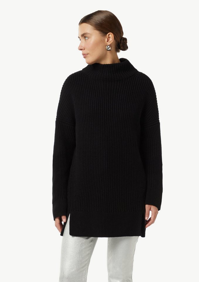 Comma Langarmshirt Langer Strickpullover mit Stehkragen von Comma