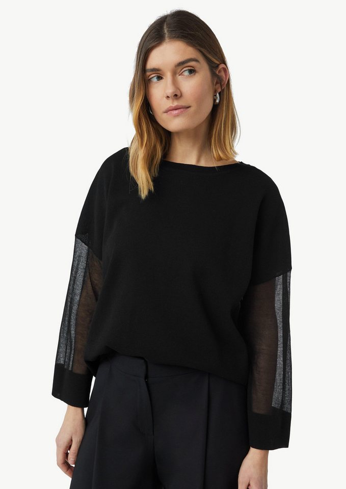Comma Langarmshirt Leichter Strickpullover im Relaxed Fit mit transparenten Ärmeln von Comma