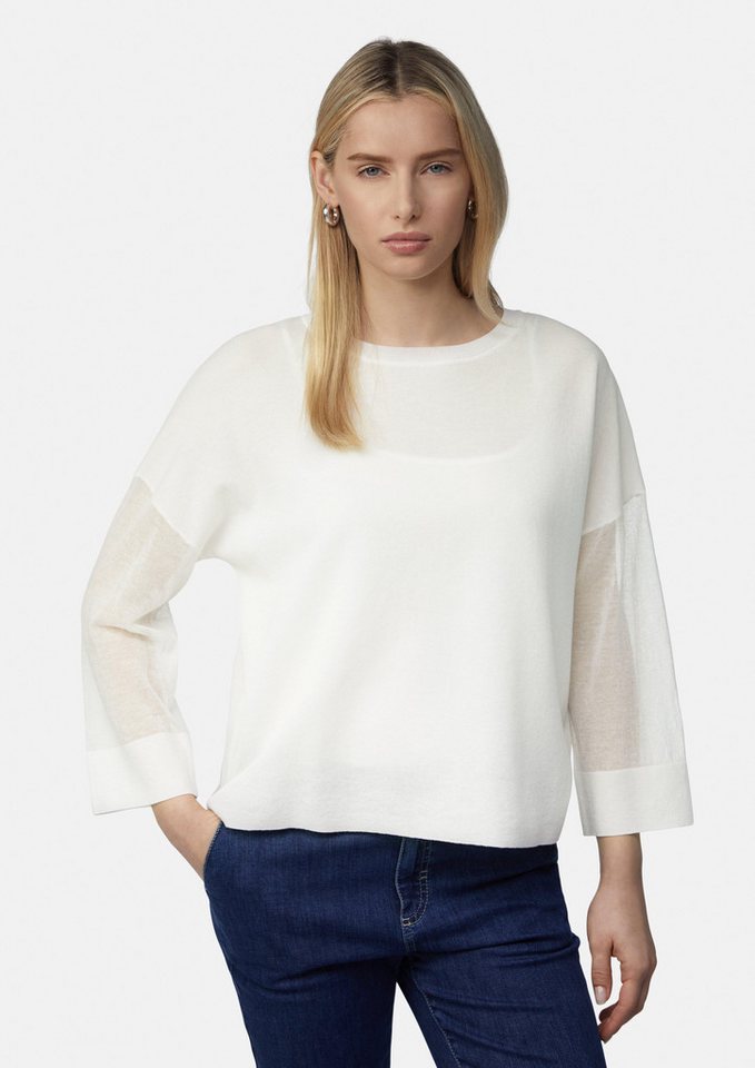 Comma Langarmshirt Semi-transparentes Feinstrickshirt mit verkürzten Ärmeln Comma Langarmshirt Semi-transparentes Feinstrickshirt mit verkürzten Ärmeln von Comma