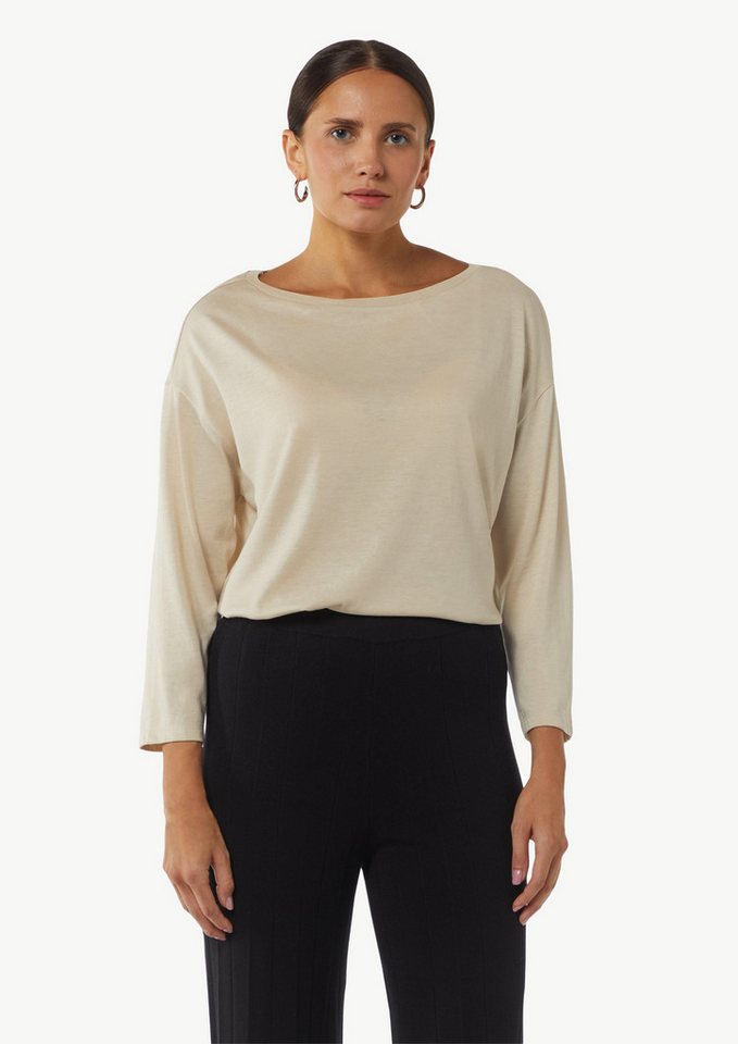 comma Langarmshirt Longsleeve aus Strickjersey mit U-Boot-Ausschnitt von comma