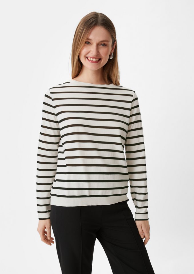 Comma Langarmshirt Streifenshirt mit U-Boot-Ausschnitt Streifen-Detail von Comma