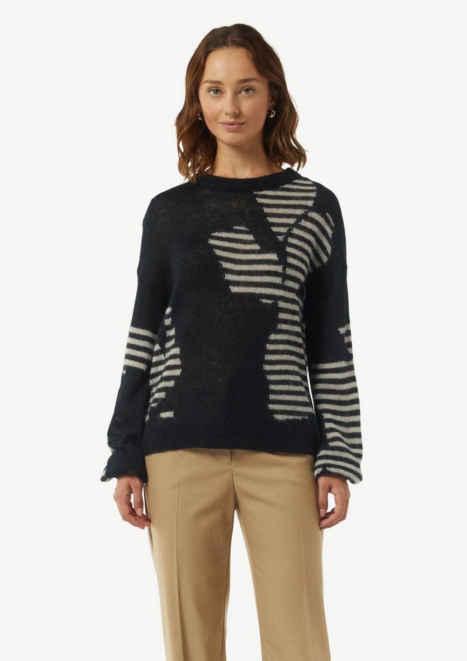Comma Langarmshirt Modischer Strickpullover mit Musterung Artwork von Comma