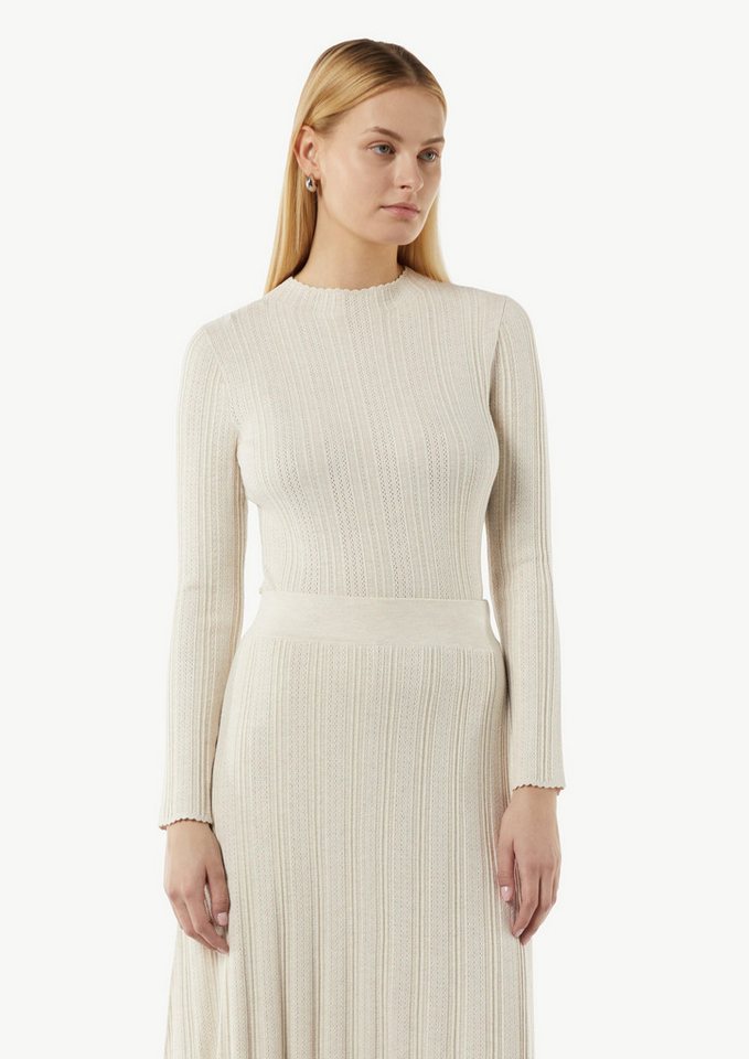comma Langarmshirt Strukturierter Feinstrickpullover im Slim Fit Schmuck-Detail von comma