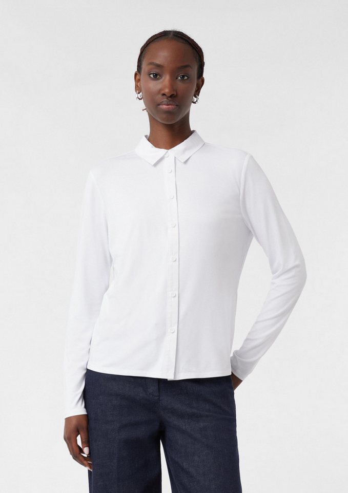 comma Langarmshirt T-Shirt T-Shirt aus Viskosemix mit Hemdkragen von comma