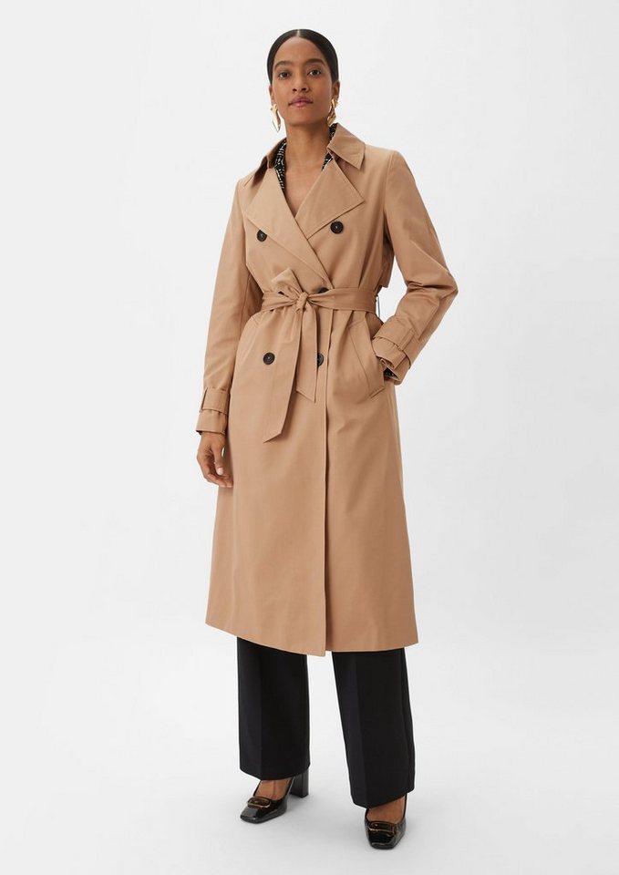 Comma Langmantel Trenchcoat mit Bindegürtel Zierknopf von Comma