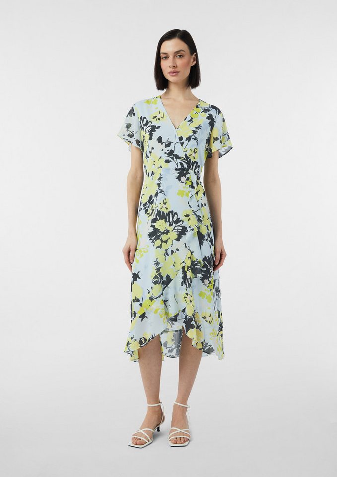 comma Midikleid Kleid Antailliertes Midikleid mit Volants und All-over-Print von comma