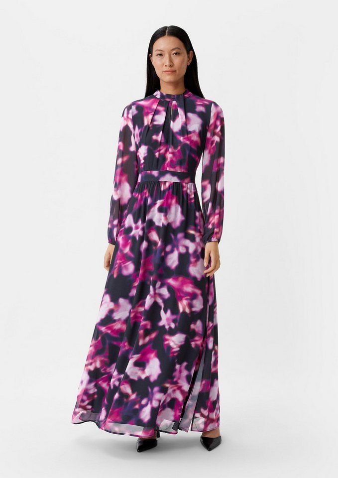 comma Maxikleid Kleid Gemustertes Chiffonkleid mit Drapierung (1-tlg) von comma
