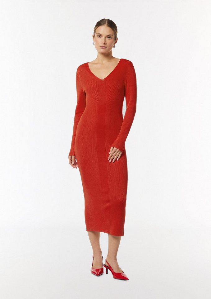 comma Maxikleid Geripptes Slim-Fit-Kleid mit V-Ausschnitt von comma
