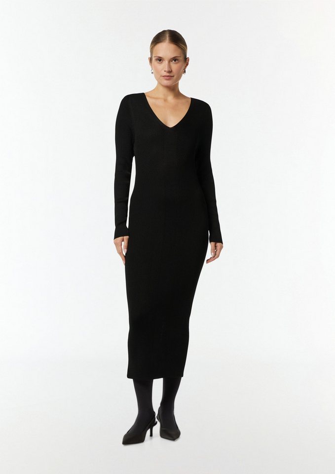 Comma Maxikleid Geripptes Slim-Fit-Kleid mit V-Ausschnitt von Comma