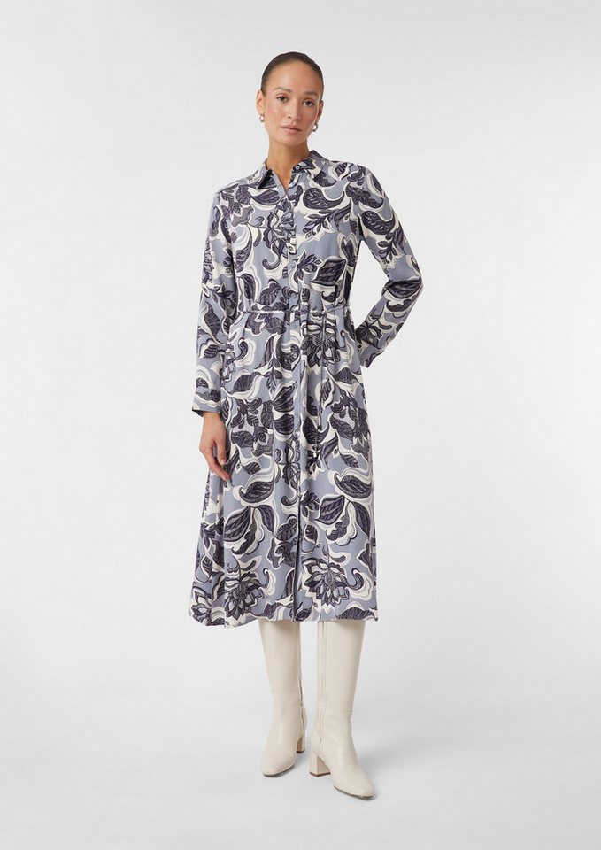comma Maxikleid Hemdblusenkleid in Midi-Länge mit Bindegürtel von comma