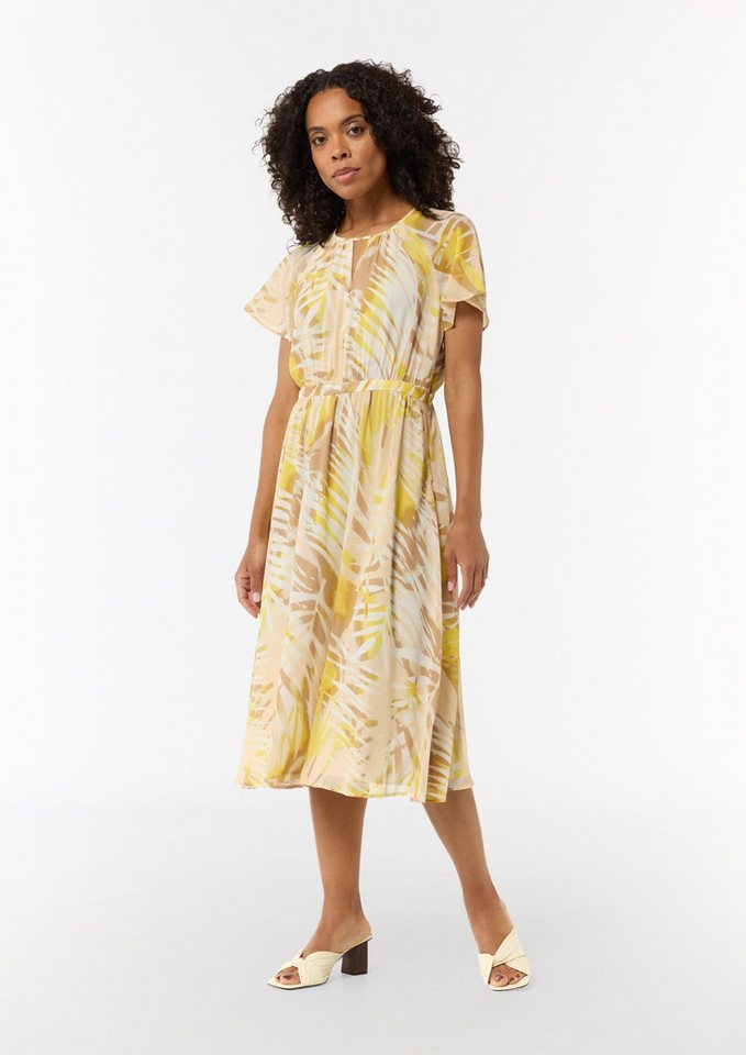 comma Midikleid Kleid Chiffon-Kleid mit U-Boot-Ausschnitt und Raffung von comma
