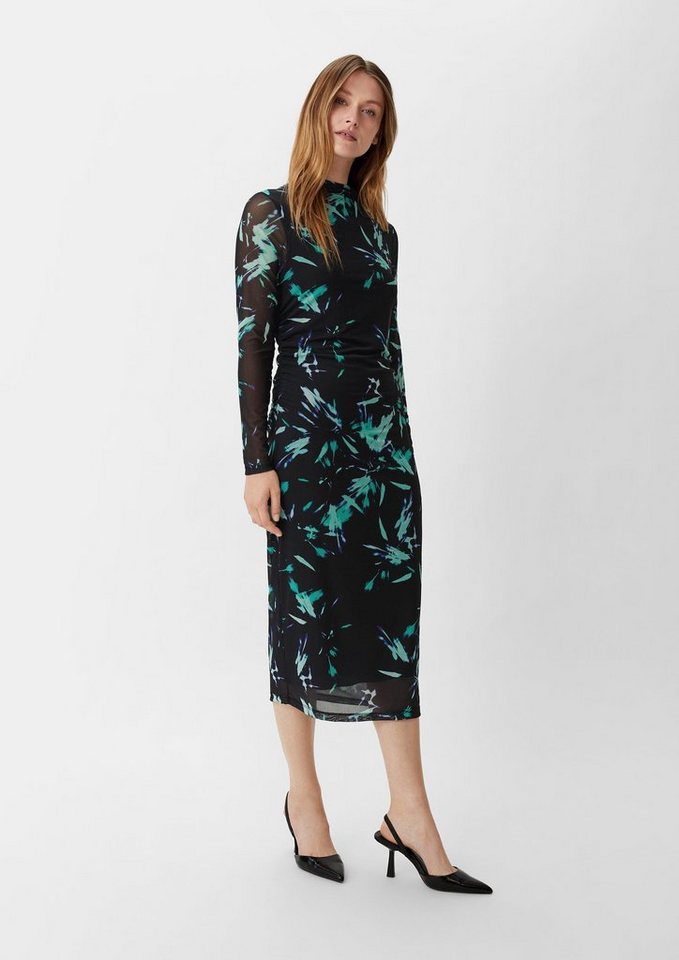 Comma Maxikleid Kleid mit Viskosefutter Raffung von Comma