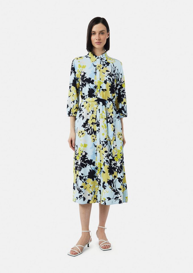 Comma Maxikleid Hemdblusenkleid in Midilänge mit Bindegürtel von Comma