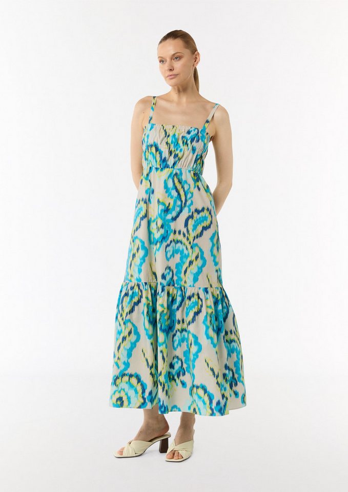 Comma Maxikleid Luftiges Baumwollkleid in Maxi-Länge mit Smok-Detail Raffung von Comma