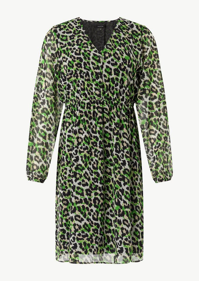 Comma Minikleid Kurzes Chiffon-Kleid mit Leo-Print und Knopfleiste Raffung von Comma