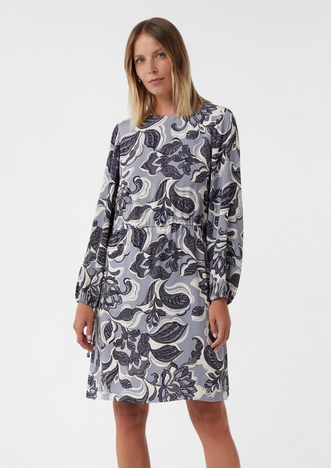 comma Midikleid Kleid Kurzes Viskosekleid mit All-over-Print und regulierbarer Taille von comma