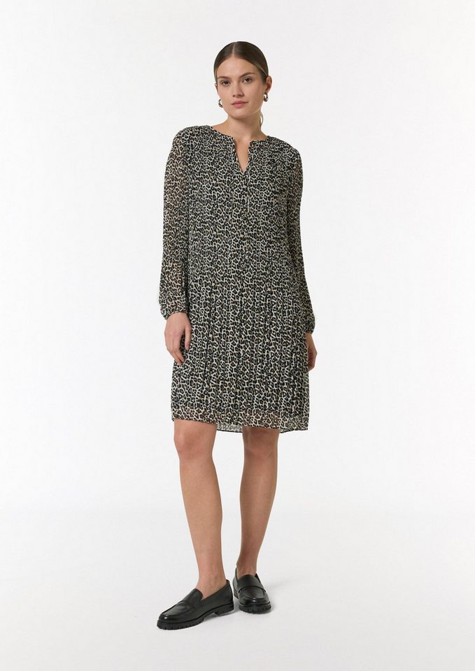 comma Minikleid Kleid Plissiertes Chiffon-Kleid mit Leo-Print von comma