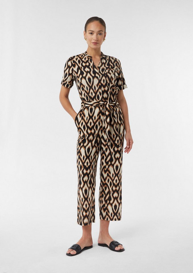comma Jumpsuit Overall Kurzärmeliger Jumpsuit aus Leinenmix mit All-over-Print von comma