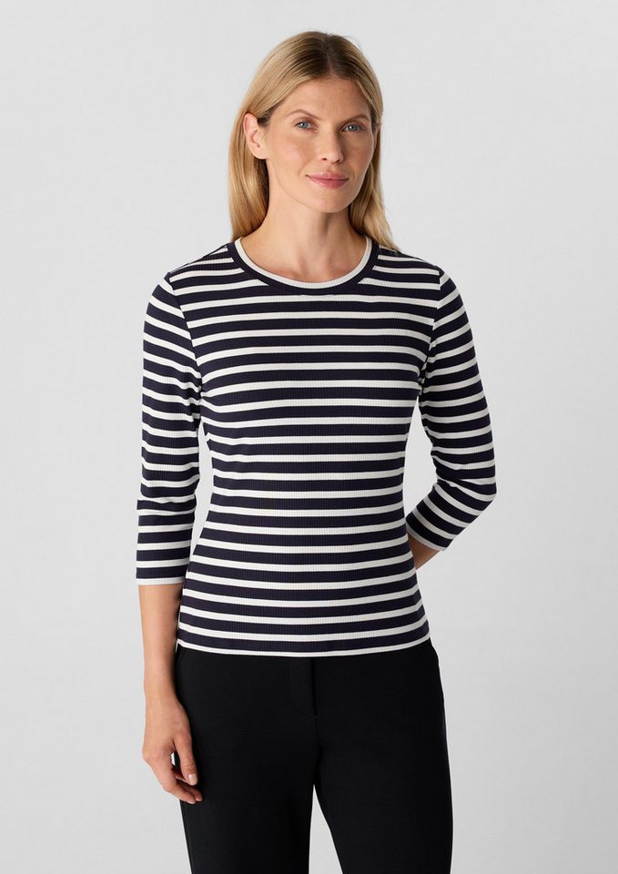 comma Shirttop Geripptes Slim-Fit-Shirt mit 3/4-Ärmeln von comma