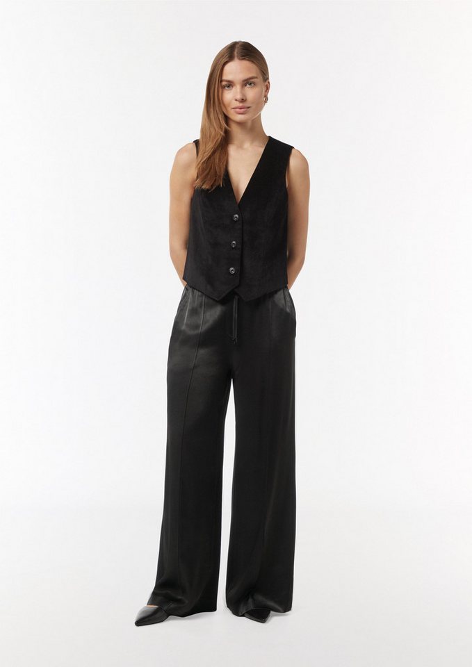Comma Stoffhose Schlupfhose aus Satin mit elastischem Bund angedeuteter Tunnelzug von Comma