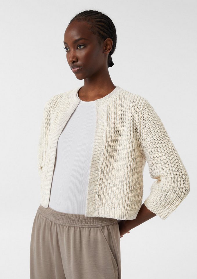 comma Strickjacke Kurzer Cardigan mit Rippstruktur Fransen von comma