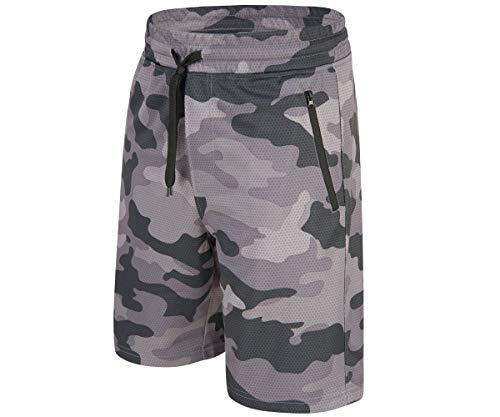 Commando Industries Army Bermuda Gym Short Turnhose Kurze Sporthose weich leicht schnell trocknend mit Reißverschlusstasche (M, Dark Camo Carbon) von Commando Industries