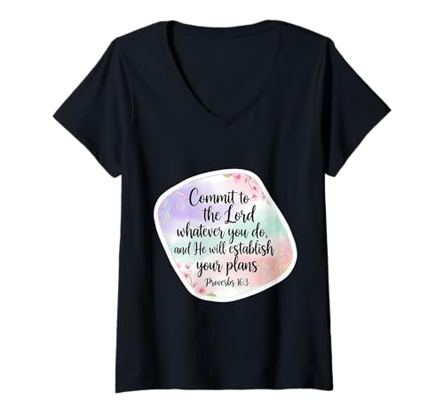 Damen Christian Bible Commit to The Lord Whatever You Do Damen T-Shirt mit V-Ausschnitt Damen Christian Bible Commit to The Lord Whatever You Do Damen T-Shirt mit V-Ausschnitt von Commit To The Lord Whatever You Do Womens Merch