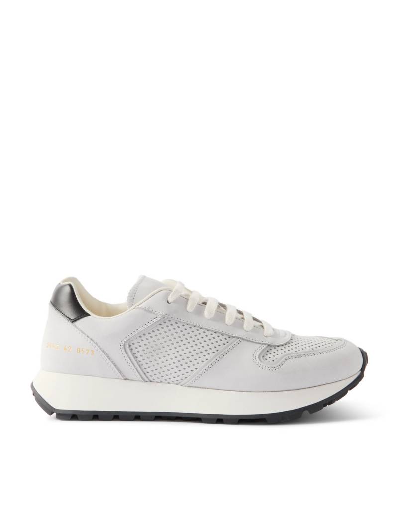 Common Projects - Track Premium Leather-Trimmed Perforated Nubuck Sneakers - Men - Gray - EU 46 von Common Projects
