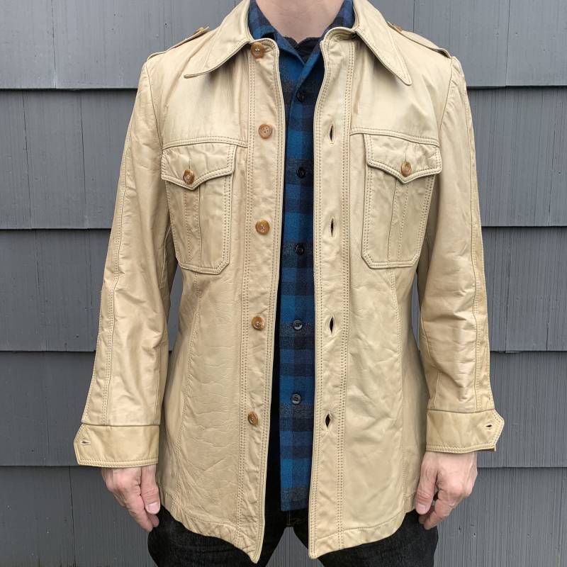 Lakeland Patentleder Vintage Braune Jacke Mantel Herren Gr. 42 von CommonThreadClothing