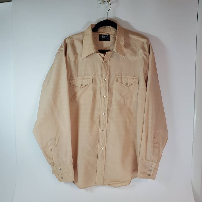 Vintage Fenton Permanent Press Langarm Gelb Gold Perlen Snap Cowboy Cut Kleid Hemd Herren Größe Groß von CommonThreadClothing