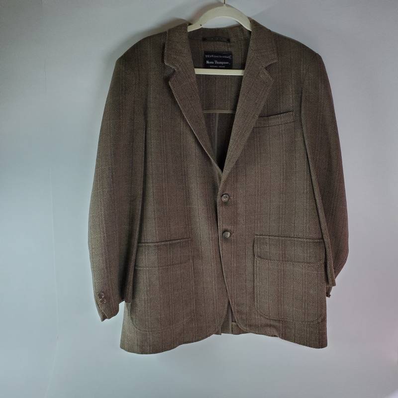 Vintage Norm Thompson Lambs Wolle Braun Tweed Blazer Sport Mantel Anzug Jacke Größe Herren Medium Large von CommonThreadClothing