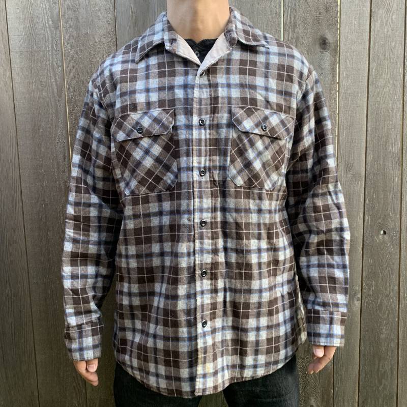 Vintage Sears Sportswear Perma Prest Karierte Flanell Baumwolle Blend Button Up Stepp Shirt Herren Größe Medium von CommonThreadClothing