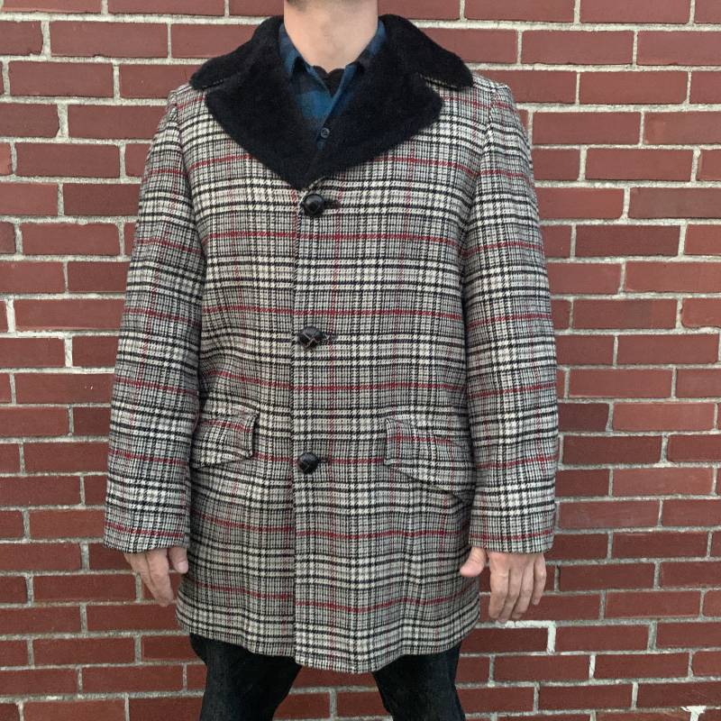 Vintage Tweed Karo Pendleton Langer Wollmantel Mit Fellkragen Gr. 44 Herren Large von CommonThreadClothing