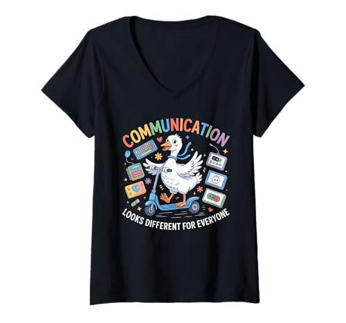 Damen Speech Therapy SLP Silly Goose Communication Looks Different T-Shirt mit V-Ausschnitt Damen Speech Therapy SLP Silly Goose Communication Looks Different T-Shirt mit V-Ausschnitt von Communication Looks Different for Everyone