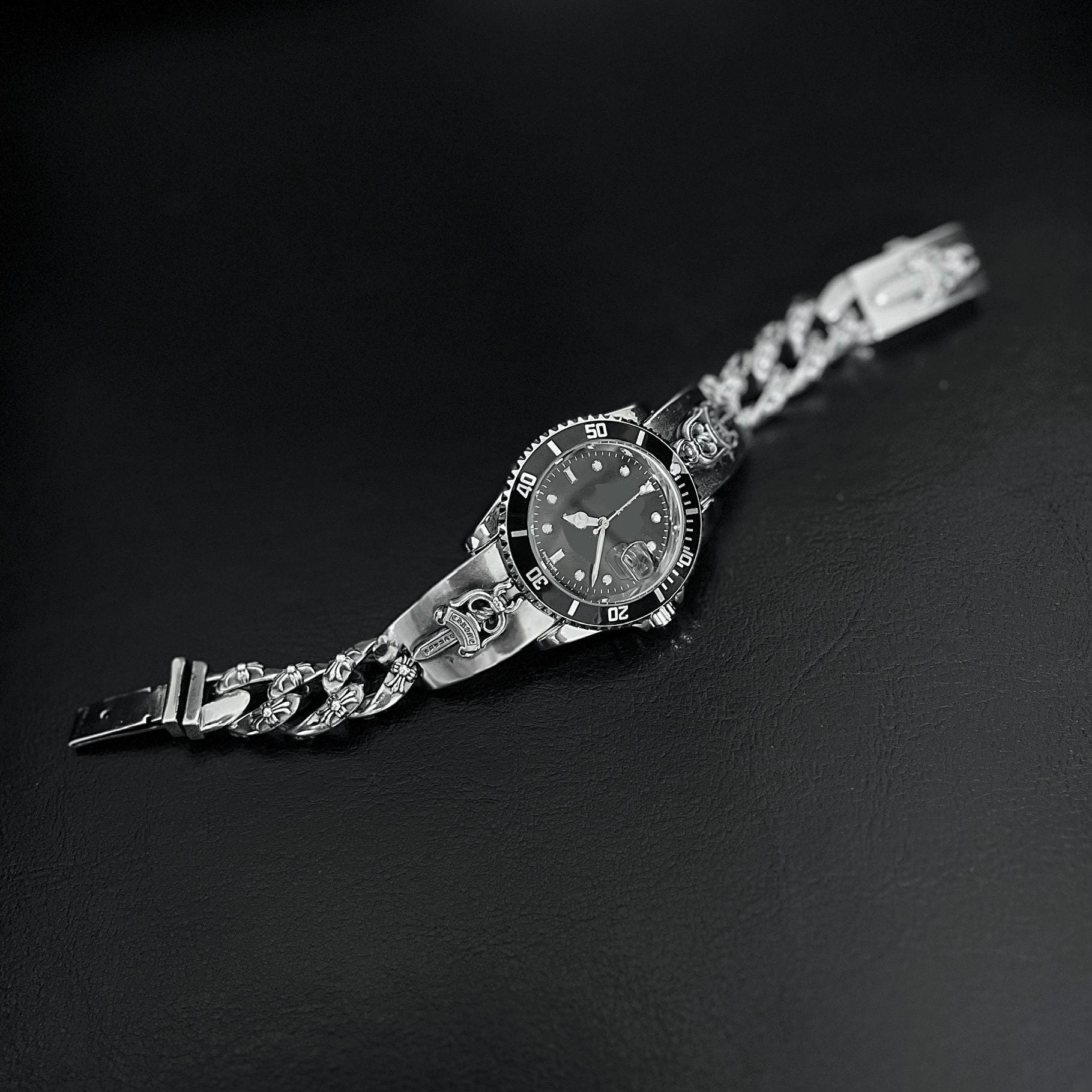 Ch Style Uhrenarmband, Silber-Uhrenarmband, Chrom Kreuz Uhrenarmband Gothic Y2K, Besonderes Jubiläumsgeschenk Für Sie & Ihn von ComoAtelier