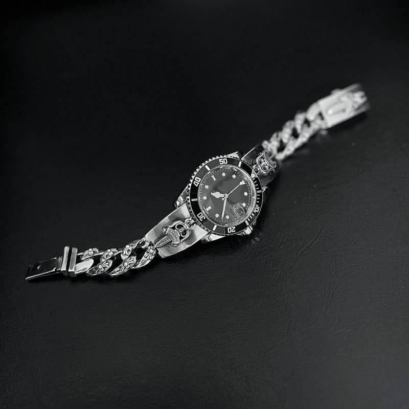 Ch Style Uhrenarmband, Silber-Uhrenarmband, Chrom Kreuz Uhrenarmband Gothic Y2K, Besonderes Jubiläumsgeschenk Für Sie & Ihn von ComoAtelier