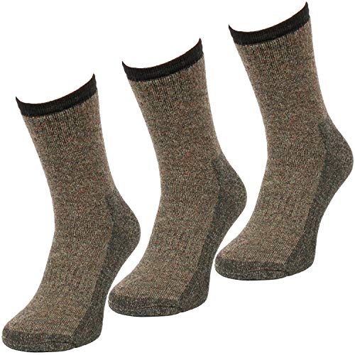 Comodo - Wandersocken Damen & Herren mit Merino Wolle | 3 Paar Thermosocken zum Wandern | atmungsaktive | antibakteriell | antirutsch | gepolsterte Unisex Wanderstrümpfe TRE10 gr 39-42 khaki | mouline von Comodo