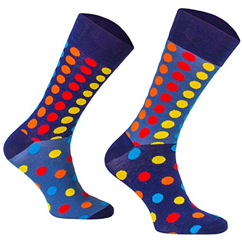 Comodo - lustige Motivsocken für Damen & Herren aus Baumwolle | farbige Freizeitsocken mit witzigem Motiv/Bunte Socken Unisex mit Punktemotiv | Lange Blaue Funny Socks SM1 gr 39-42 Dots Farben von Comodo