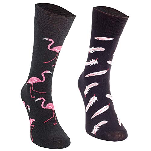 Comodo - witzige Motivsocken Damen & Herren aus Baumwolle mit Tiermuster | Kinder Freizeitsocken mit Motiv | Bunte Funny Socks | Verschiedene farbige Socken SM1 gr 39-42 3 Paar Flamingos/schwarz von Comodo