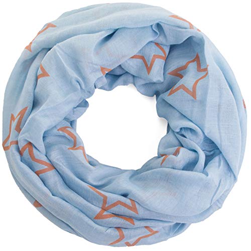 Compagno Damen Loopschal Stars & Stars weicher und leichter Schal Loop mit Sternen, SCHAL Farbe:Hellblau-Orange von Compagno