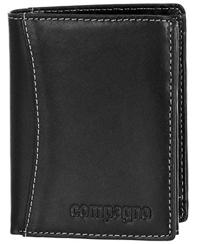 Compagno Echt-Leder Geldbeutel Herren Portemonnaie Damen, Geldbeutel Farbe:Schwarz von Compagno