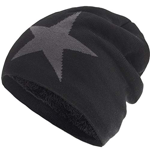 Compagno gefütterte Mütze Damen Herren Wintermütze Beanie Haube mit Stern one-Size, Farbe:Schwarz von Compagno