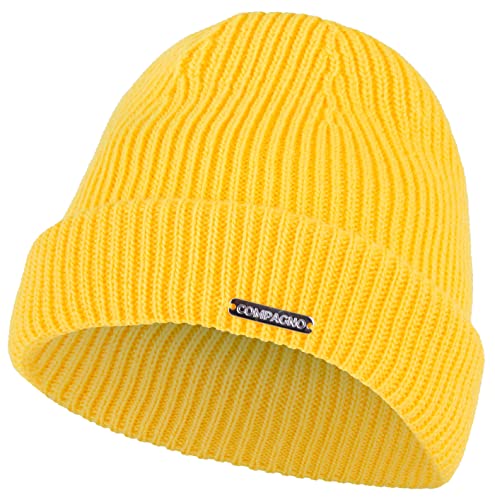 Compagno Kindermütze Beanie Wintermütze Mädchen Jungen 2-10 Jahre Strickmütze 89, Farbe:Gelb von Compagno